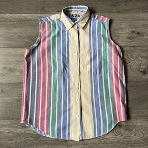 Vintage 90s KZK Multi-Color Striped Sleeveless Shirt - Size Large
